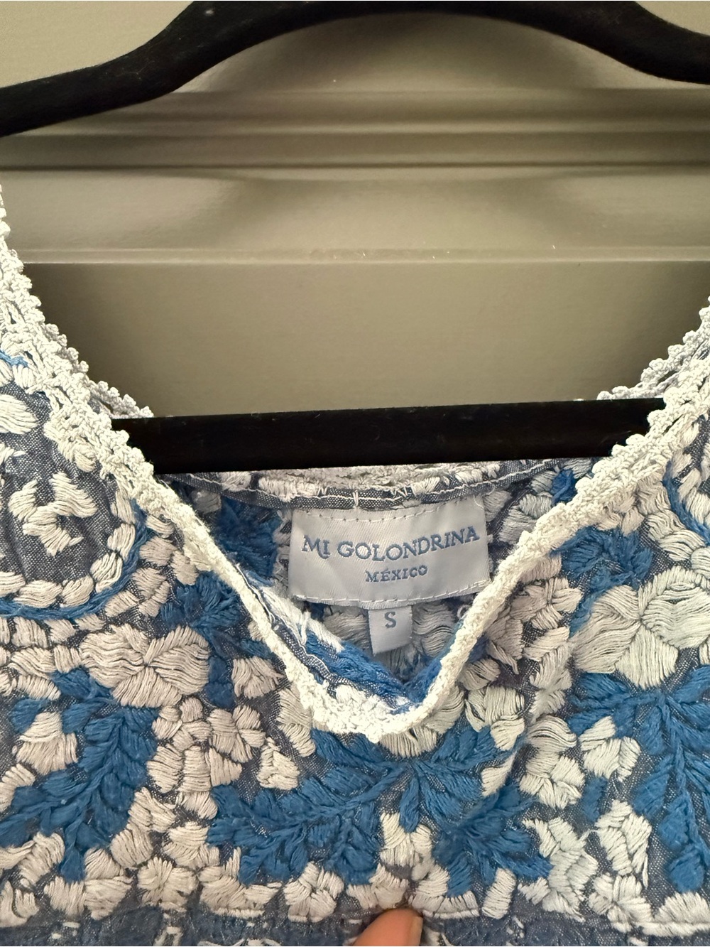 Mi Golondrina Chambray Blue Embroidered Midi Dress - Picture 3 of 5